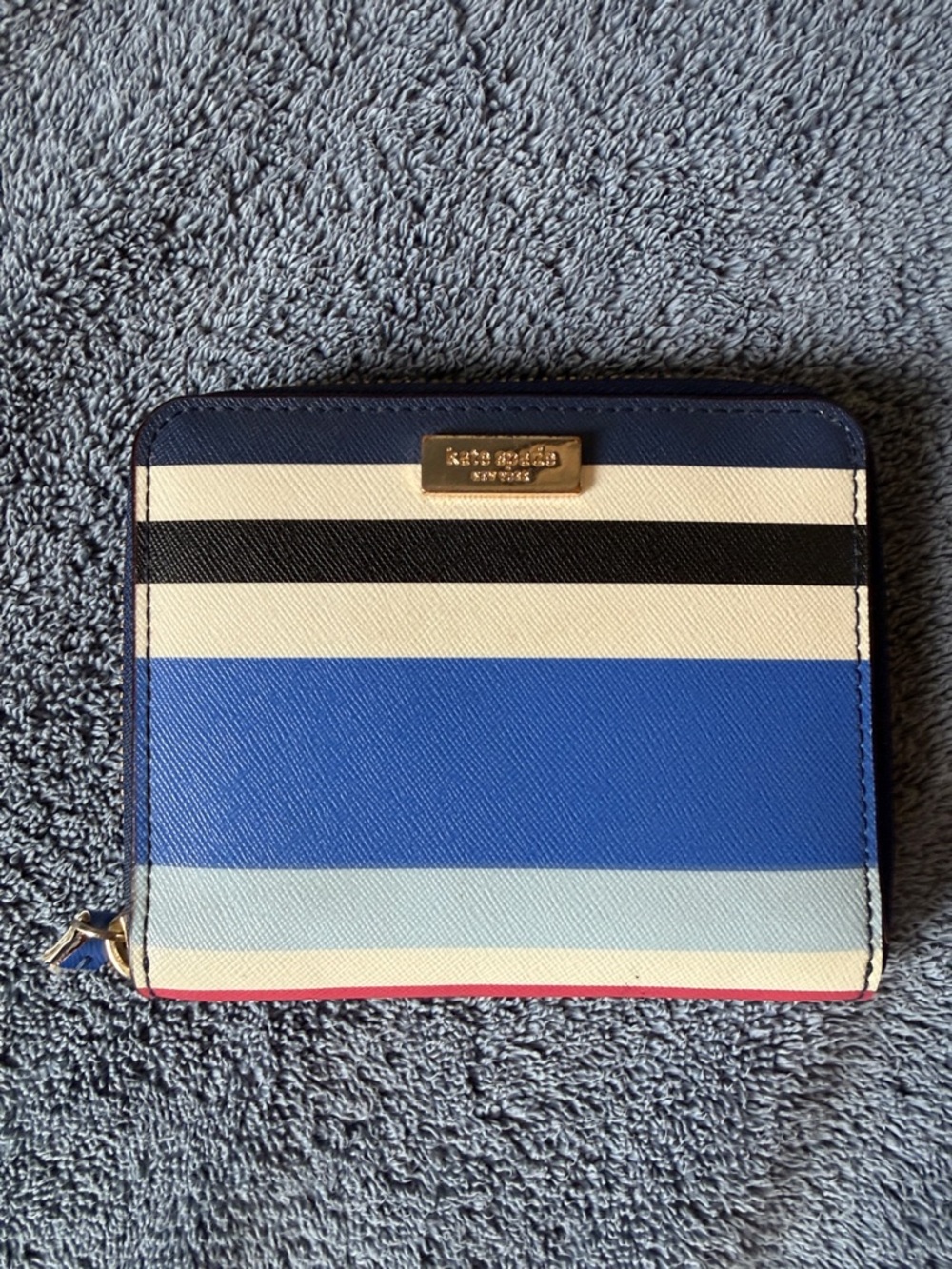 Kate Spade Striped Blue Zip Wallet